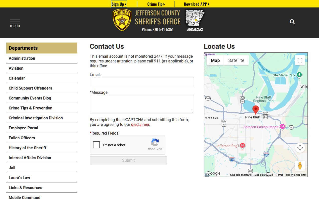 Jefferson County Sheriff contact form with nonsecure message warning