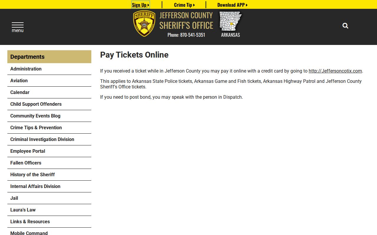 Jefferson County Sheriff official ticket and bond payment directions