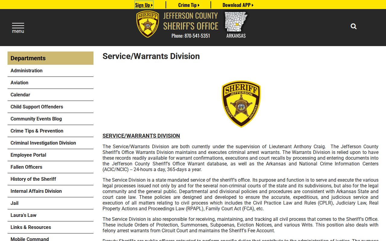 Jefferson County Sheriff Warrants Division database and ACIC NCIC description
