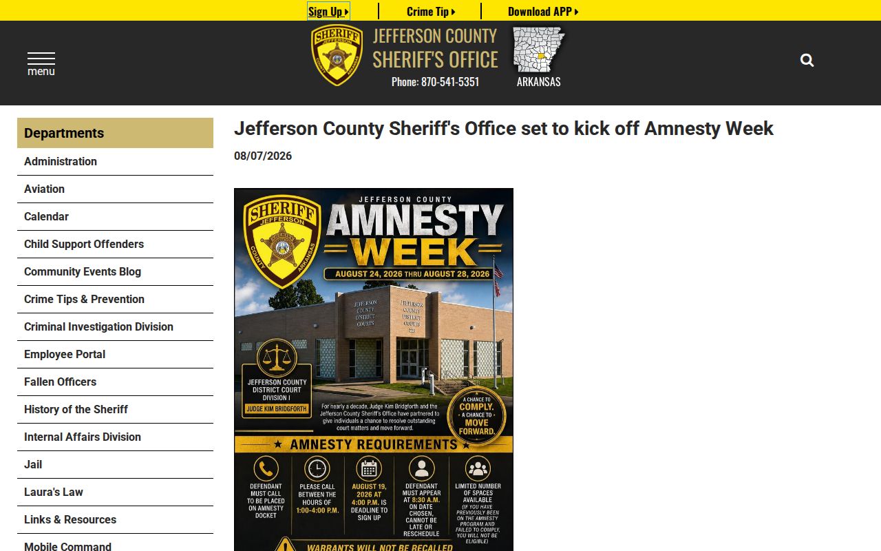 Jefferson County active warrant Amnesty Week notice