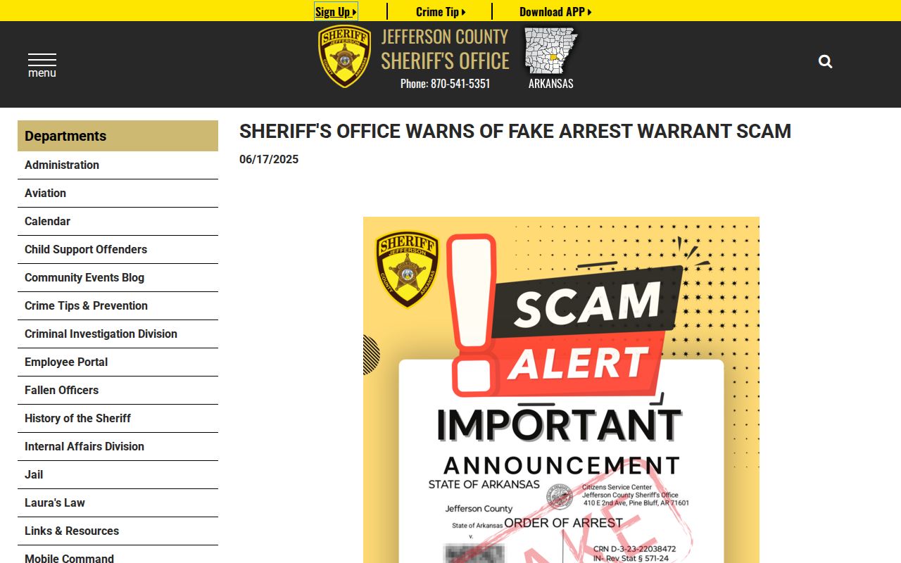 Jefferson County active warrant scam verification warning