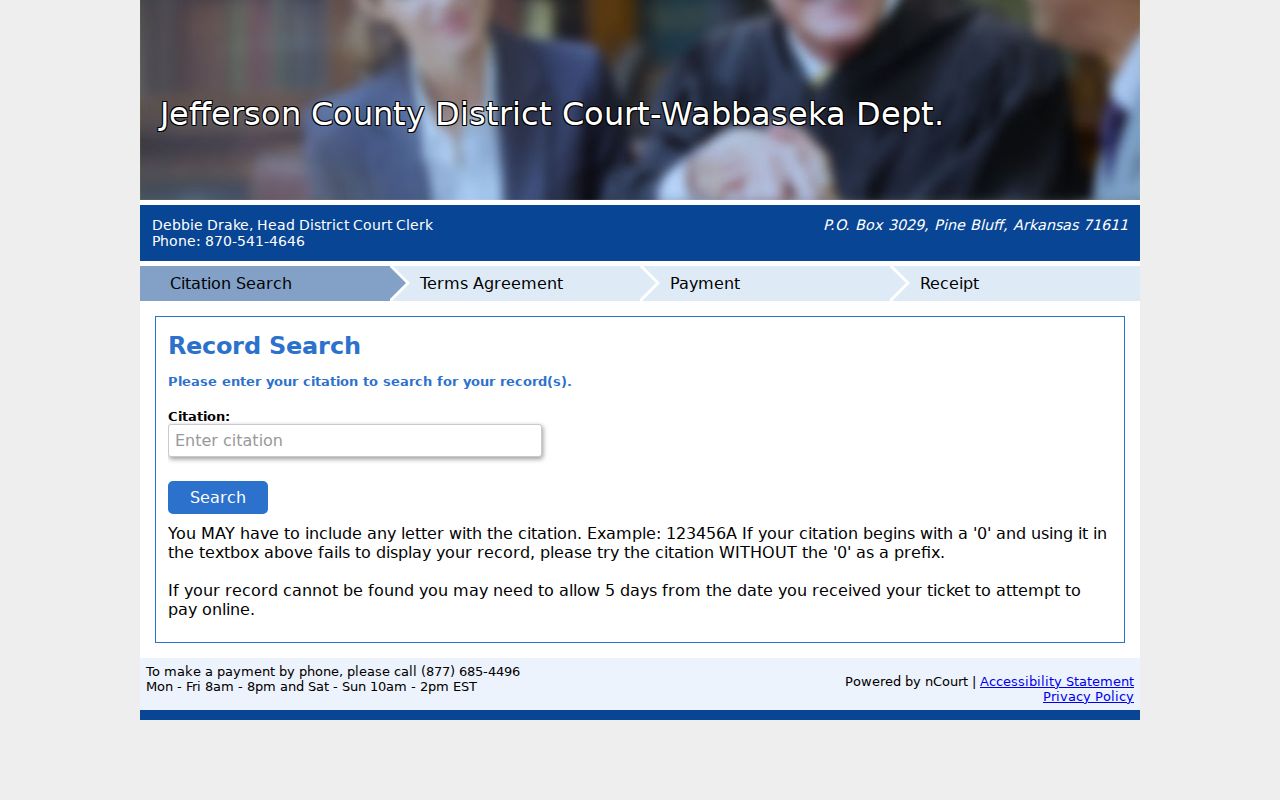 Wabbaseka warrant records citation search and terms interface