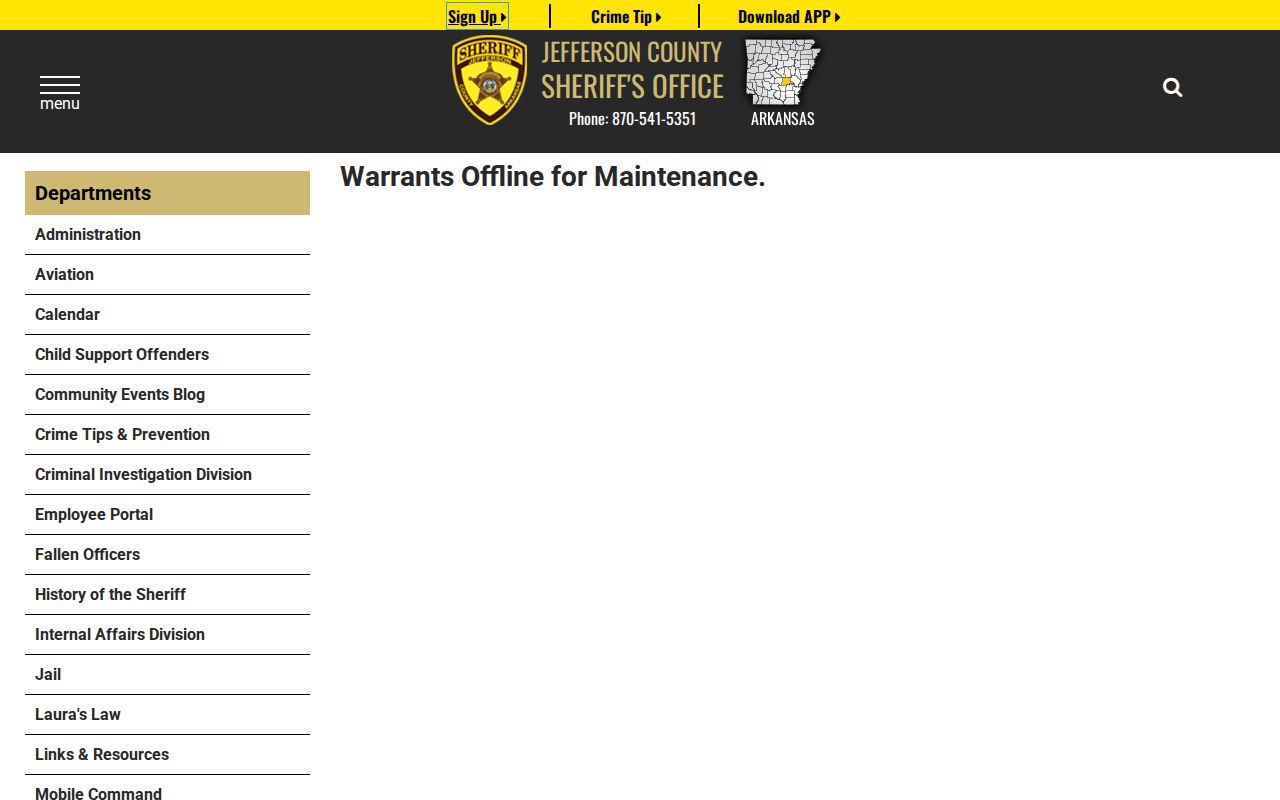 Official Jefferson County warrant page offline for maintenance