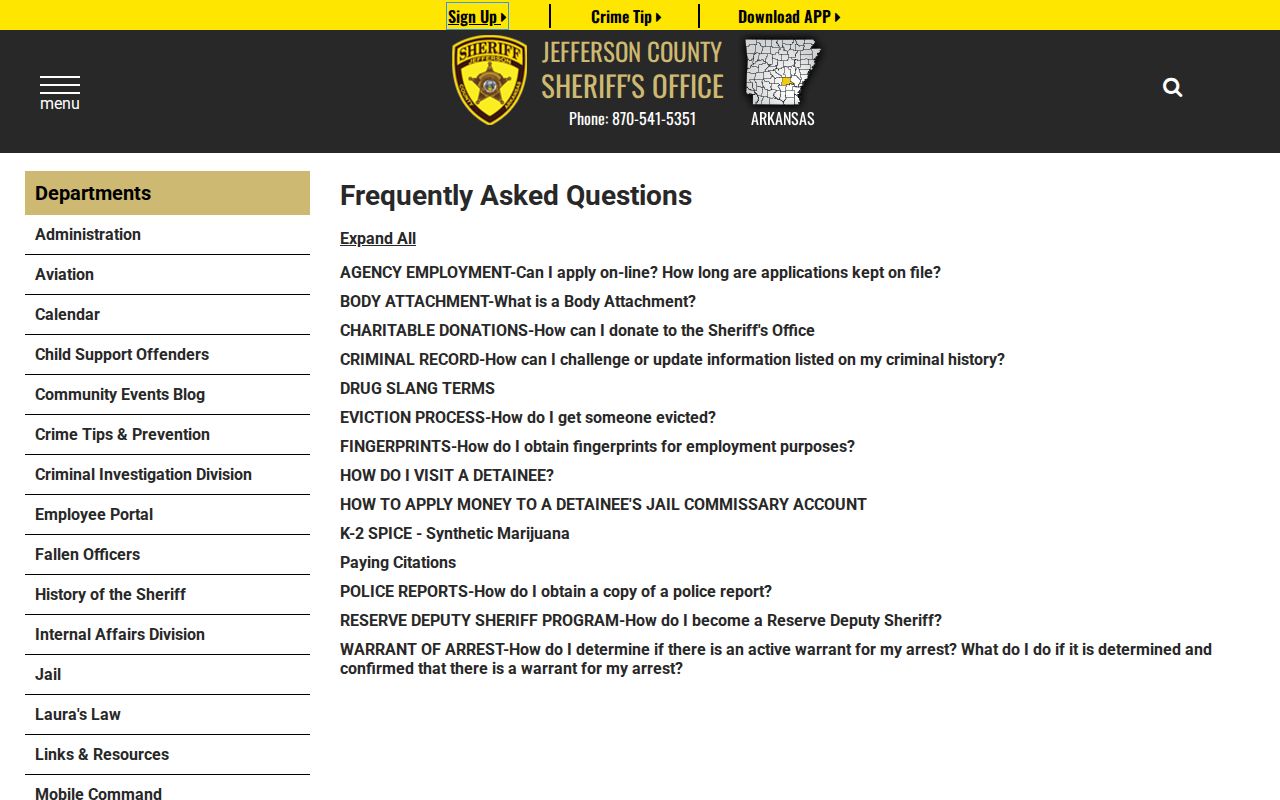 Jefferson County Sheriff FAQ with warrant confirmation guidance