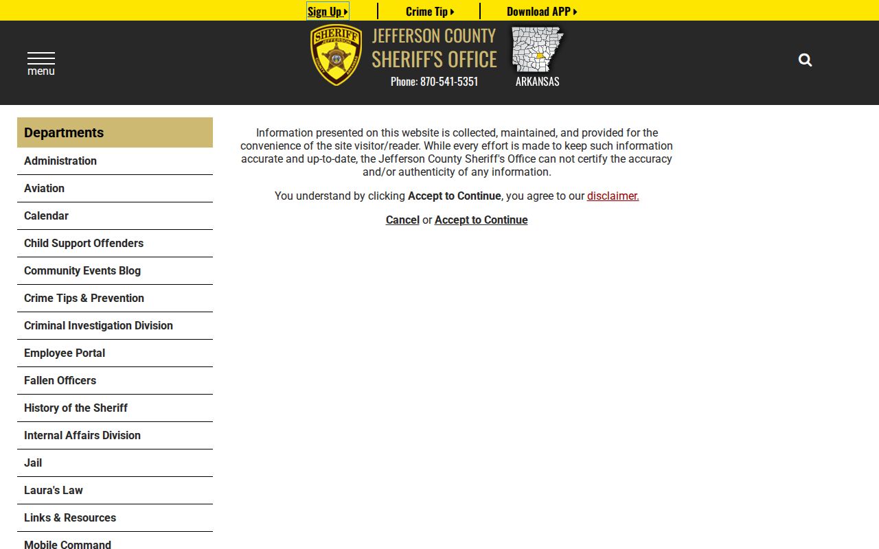 Jefferson County Sheriff warrant list accuracy disclaimer